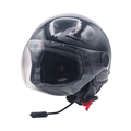Casco jet Vespa Mirror Limited Edition nero, tre quarti anteriore, con microfono ad asta dell'interfono