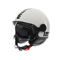 Casco jet Momo Design FGTR Classic Mono bianco lucido con calotta nera, vista di tre quarti anteriore sinistra