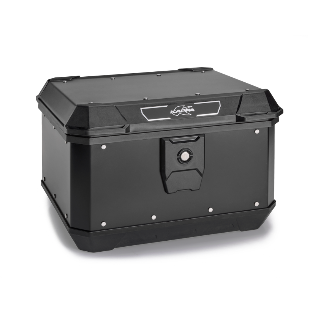 Bauletto Kappa KMX400B K'METROBOX Monolock 40 litri in alluminio verniciato nero opaco, vista frontale chiuso