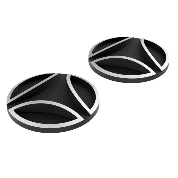 Coppia di coperture laterali logate in metallo nero e argento Momo Design per i caschi jet FGTR E2206