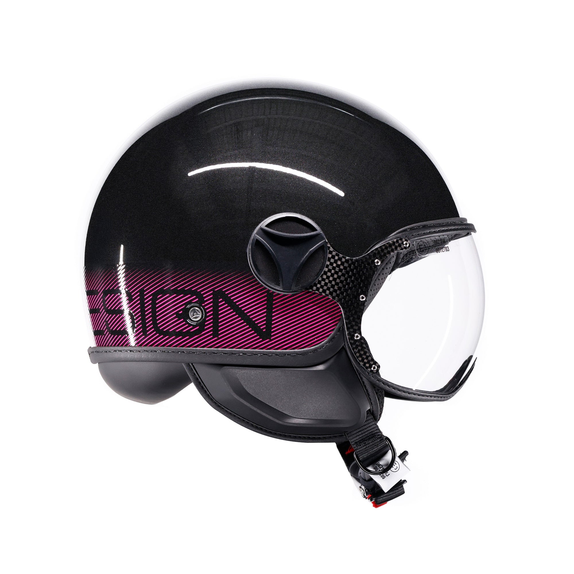 Casco Momo Design FGTR Classic Stripes Nero Glitter Fucsia - vista posteriore