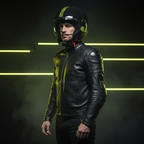 Casco Momo Design FGTR Classic Stripes nero glitter e giallo fluo tra barre luminose gialle