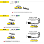 Schema di montaggio Arrow con le tre applicazioni vehicle type K10: BMW S 1000 R, S 1000 RR e S 1000 RR, con il terminale Works 71750PK e il kit Competition 71118CKZ