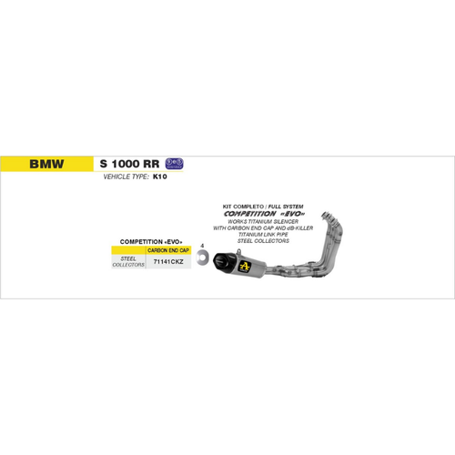 Arrow 71141CKZ Kit Scarico Completo Competition con dB Killer (Fondello Carbonio) – BMW S 1000 RR (2015-2018)