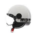 Casco jet Momo Design FGTR Classic Mono bianco/nero, vista laterale sinistra con visiera abbassata
