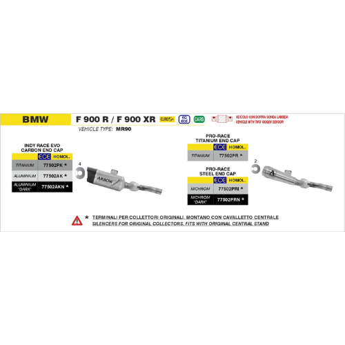 Schema di montaggio Arrow per BMW F 900 R e F 900 XR 2025-2026, vehicle type MR90