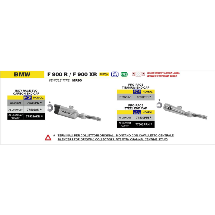 Schema di montaggio Arrow per BMW F 900 R e F 900 XR 2025-2026, vehicle type MR90