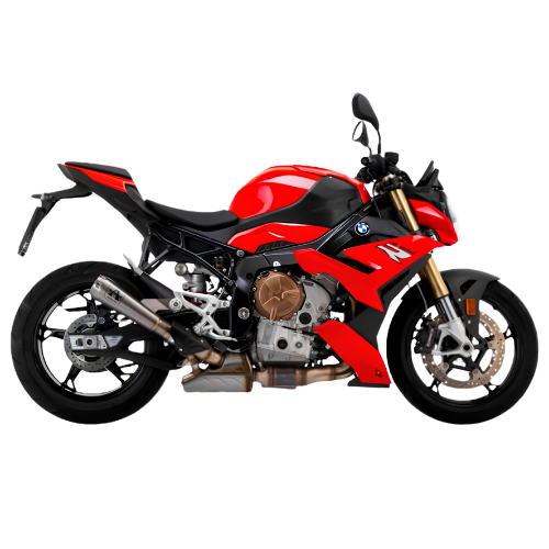 BMW S 1000 R rossa e nera vista laterale sinistra con l'impianto Arrow montato — immagine di gamma Arrow