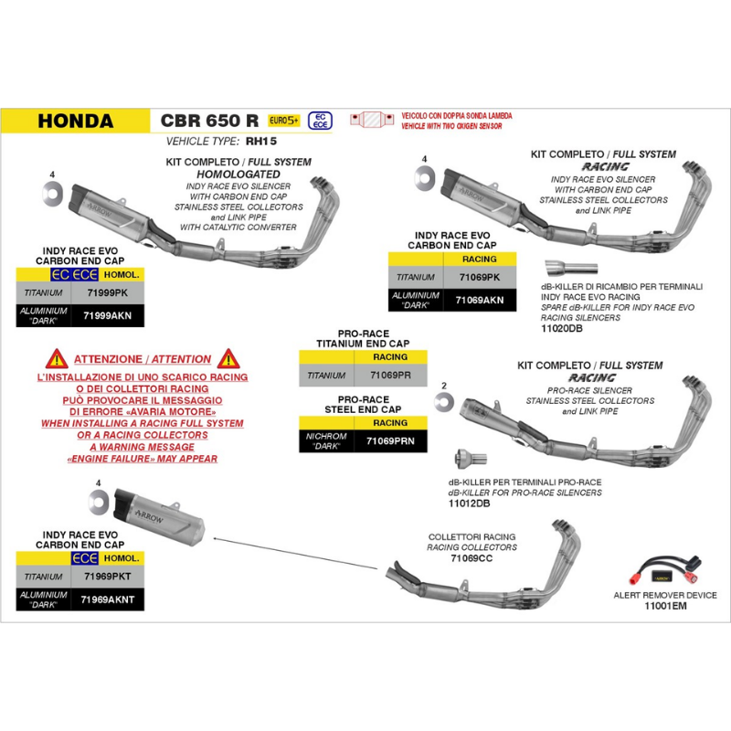 Arrow 71069PK Complete Racing Kit Manifolds + Indy Race EVO Titanium Silencer – Honda CB 650 R / CBR 650 R (2024-2026)