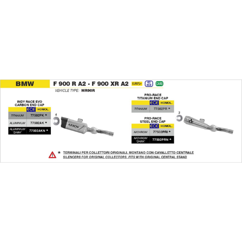 Schema di montaggio Arrow per BMW F 900 R A2 e F 900 XR A2 2025-2026, vehicle type MR90R