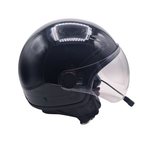 Casco jet Vespa Mirror nero, vista di tre quarti posteriore con visiera trasparente