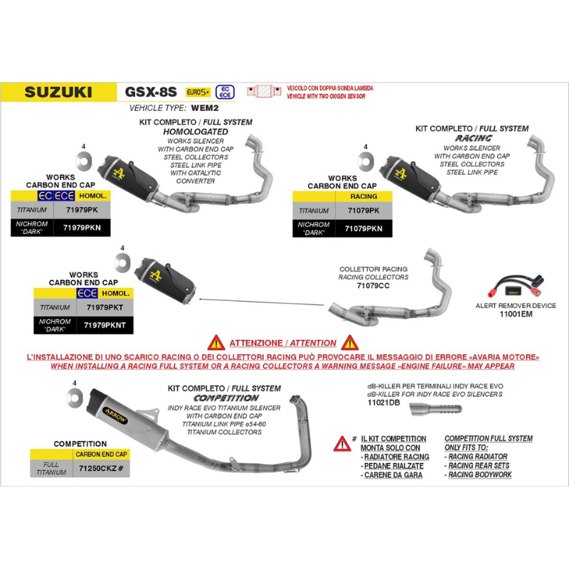 Arrow 71079PKN Complete Racing Works Nichrom Dark Kit – Suzuki GSX-8R / GSX-8S / GSX-8T / GSX-8TT E5+ (2023-2026)