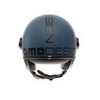 Casco jet Momo Design FGTR Classic blu polvere opaco, vista posteriore con scritta MOMODESIGN blu