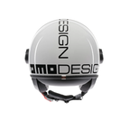 Casco jet Momo Design FGTR Classic Mono bianco/nero, vista posteriore con lettering MOMODESIGN nero