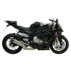 BMW S 1000 RR nera con terminale Arrow Works montato, vista laterale sinistra — immagine di gamma Arrow