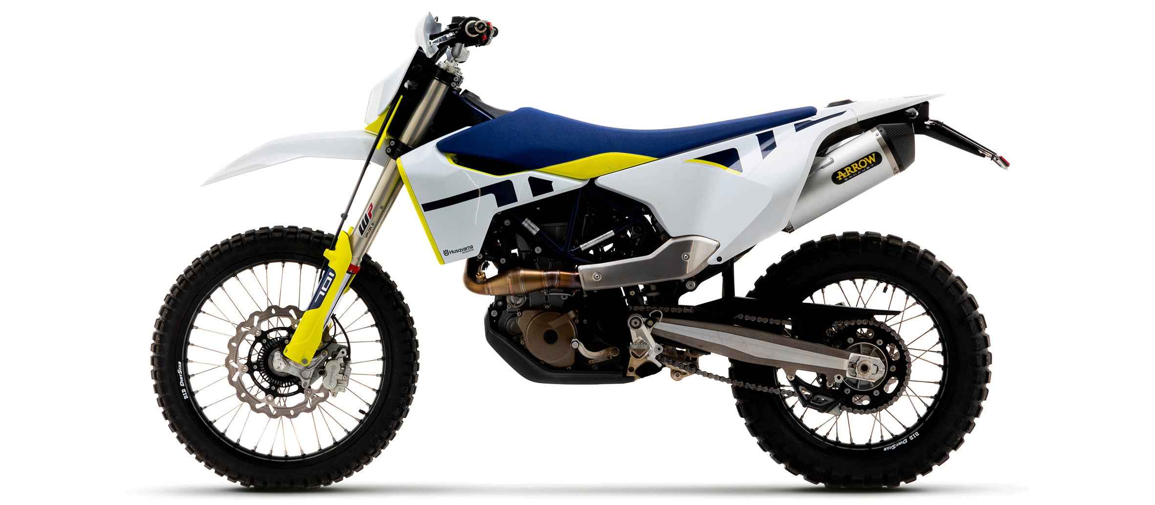 Collettore racing in titanio con power bomb, intercambiabile con l'originale per Husqvarna 701 Enduro/Supermoto 2021/2024 - Arrow (72183PD)