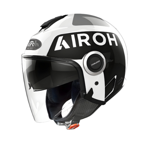 Airoh Helios UP Casco Jet Bianco Nero Lucido – ECE 22.05 Visierino Parasole