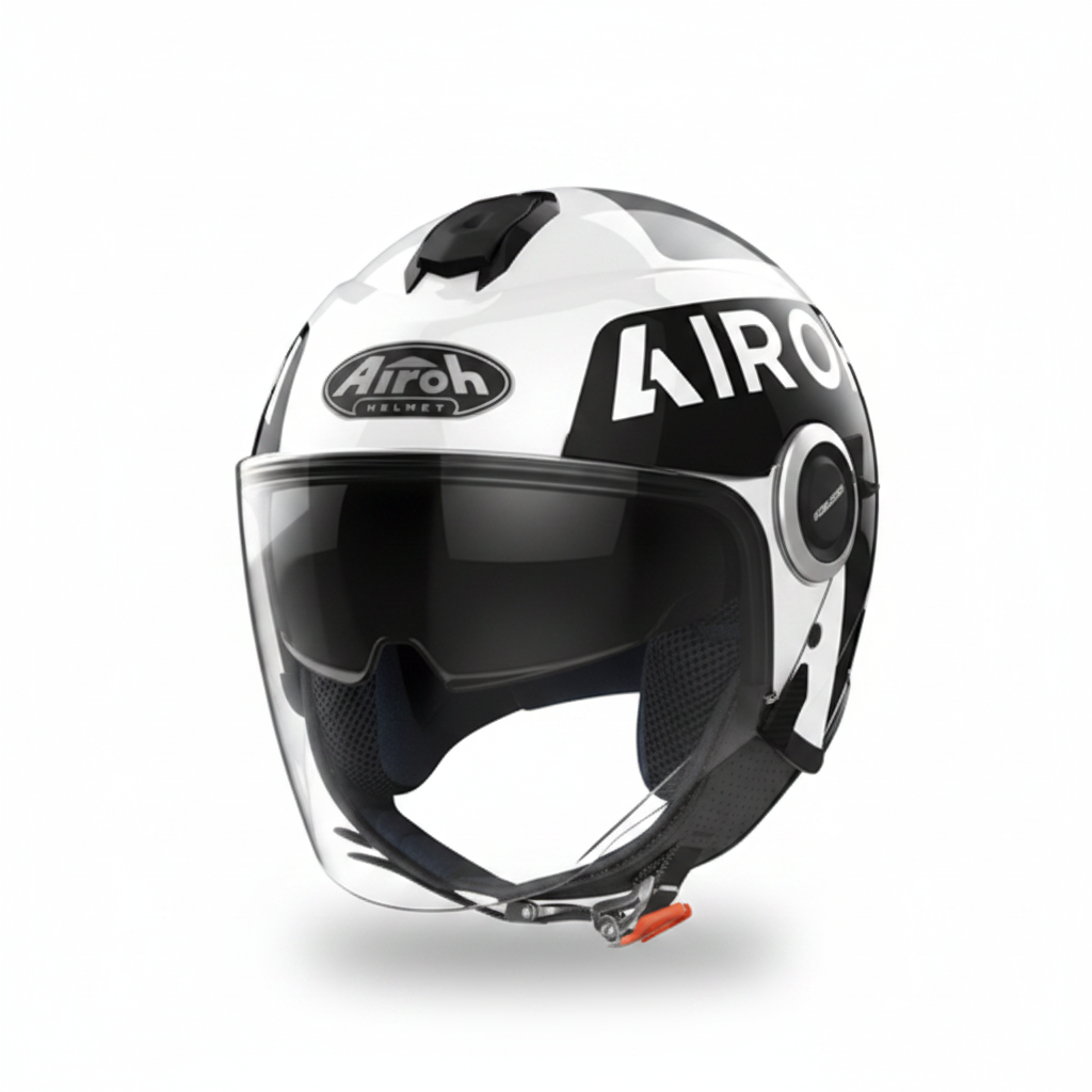 Airoh Helios UP Casque Jet Blanc Noir Brillant – ECE 22.05 Écran Pare-soleil