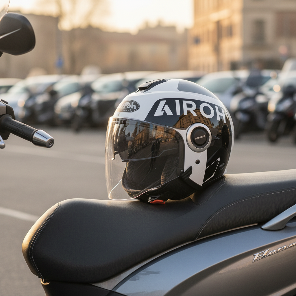 Airoh Helios UP Casque Jet Blanc Noir Brillant – ECE 22.05 Écran Pare-soleil