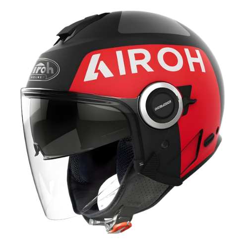 Airoh Helios UP Casco Jet Nero Rosso Opaco – Doppia Visiera ECE 22.05 HRT