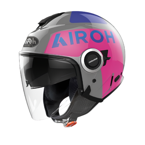 Airoh Helios Up Casco Demi-Jet Rosa Lucido – ECE 22.05 Visierino Solare Interno - Moon Bike - Vista 1