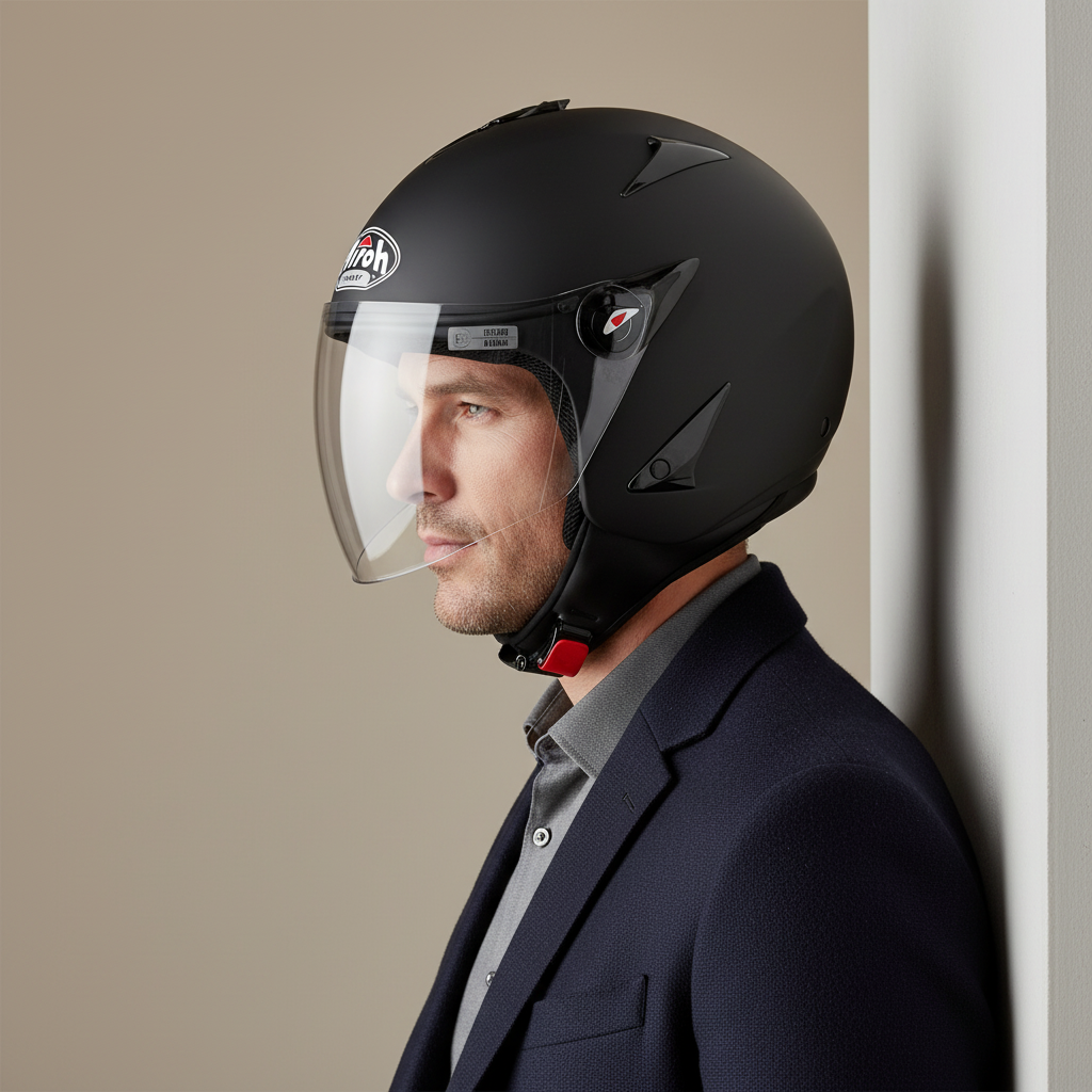 Airoh JT Casco Demi-Jet Nero Opaco – Ultraleggero 900g ECE 22.05 Visiera Lunga