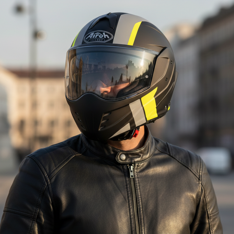 Airoh Mathisse Explore Casco Modulare Reversibile Nero/Giallo Fluo ECE 22.05