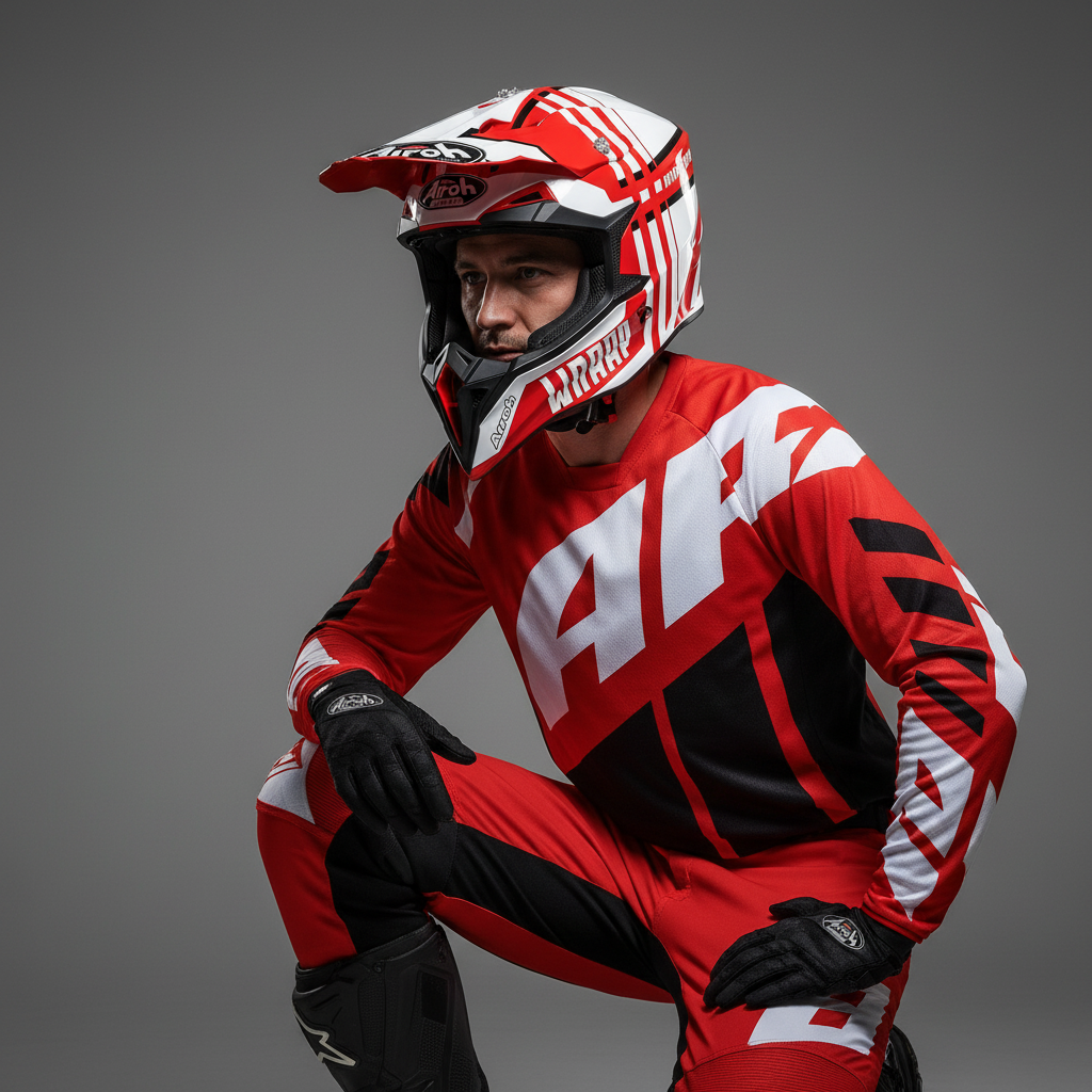 Airoh Wraap Broken Casco Cross Rosso Lucido HRT ECE 22.05