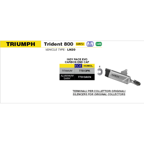 Arrow 77513PK Terminale Indy Race EVO Titanio – Triumph Trident 800 (2025-2026)