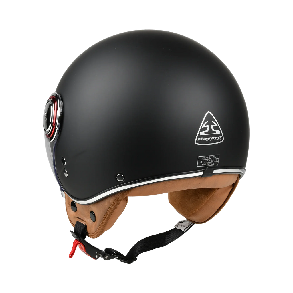 Visiera Corta, Interno Marrone Bayard XP-14 Nova Nero Opaco Casco Jet ECE 22.06, articolo 168405 — Moon Bike