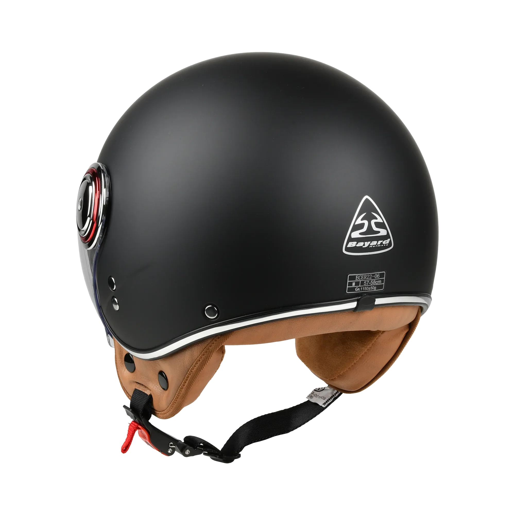Visiera Corta, Interno Marrone Bayard XP-14 Nova Nero Opaco Casco Jet ECE 22.06, articolo 168405 — Moon Bike