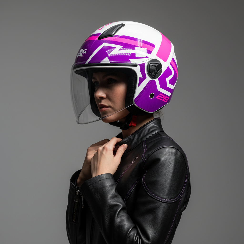 Casco Demi-Jet Kappa KV28R Join Bianco/Viola - Moon Bike - Vista 6