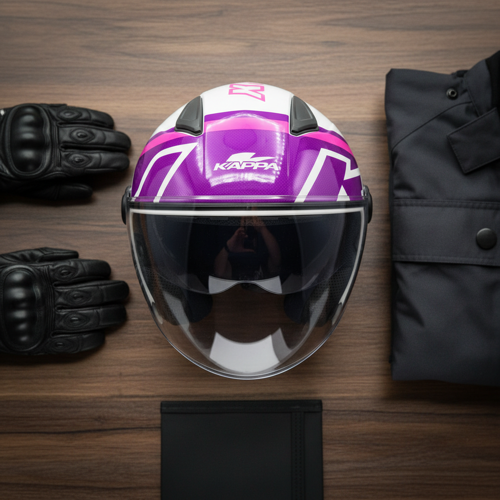 Casco Demi-Jet Kappa KV28R Join Bianco/Viola - Moon Bike - Vista 5