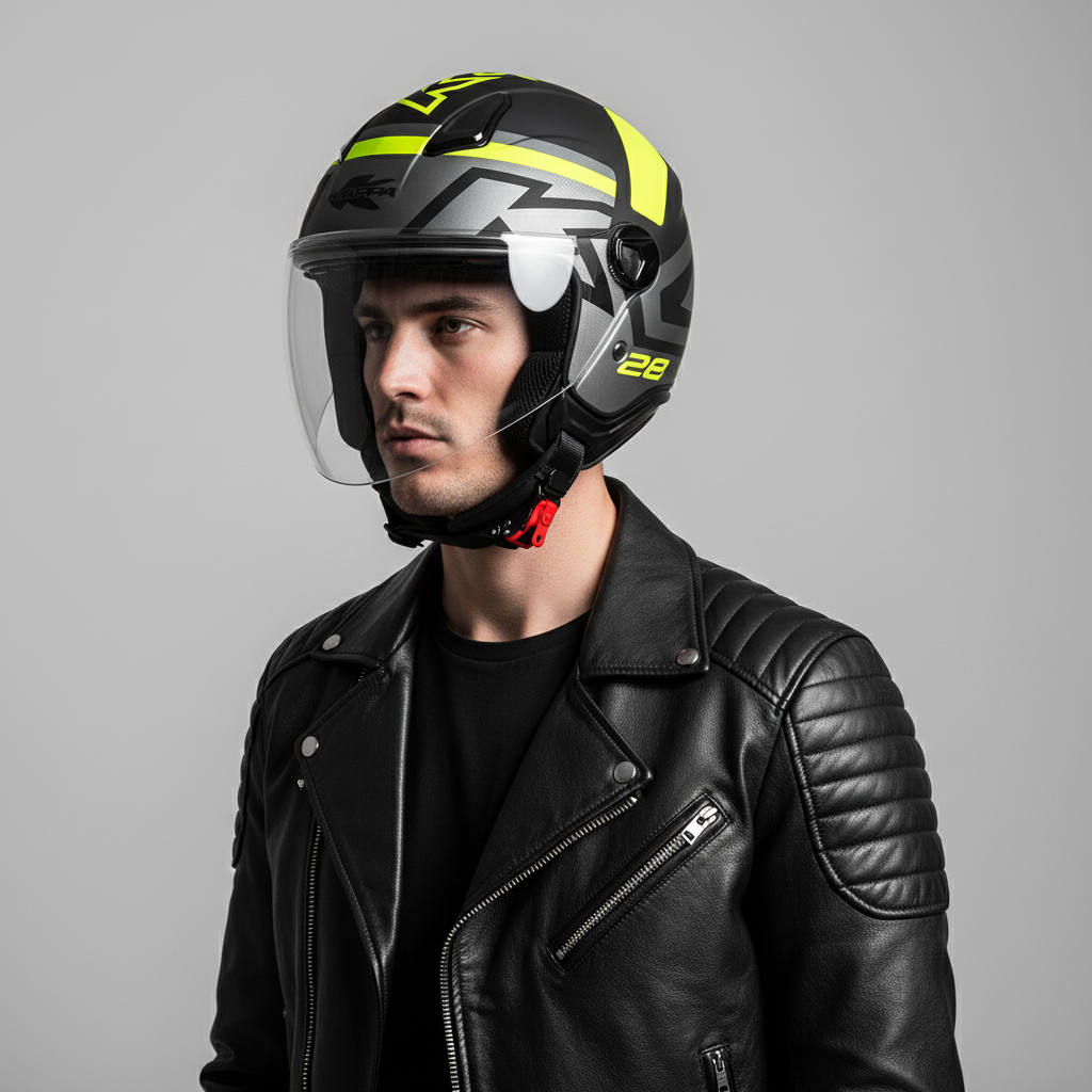 Casco Demi-Jet Kappa KV28R Join Nero/Titanio/Giallo - Moon Bike - Vista 6
