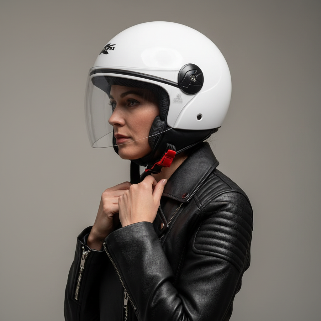 Casco Demi-Jet Kappa KV40 EVO Basic Bianco Lucido ECE 22-06 - Moon Bike - Vista 7