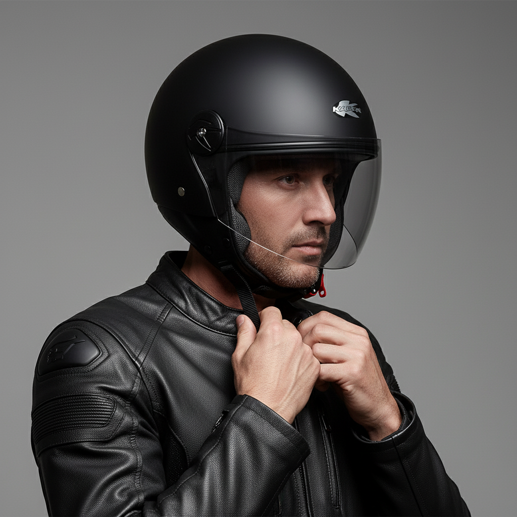 Casco Demi-Jet Kappa KV40 Hawaii Nero Opaco - Moon Bike - Vista 8