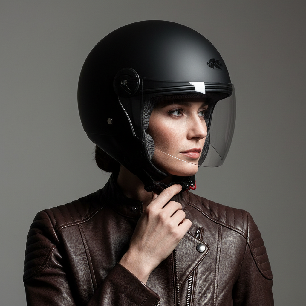Casco Demi-Jet Kappa KV40 Hawaii Nero Opaco - Moon Bike - Vista 9