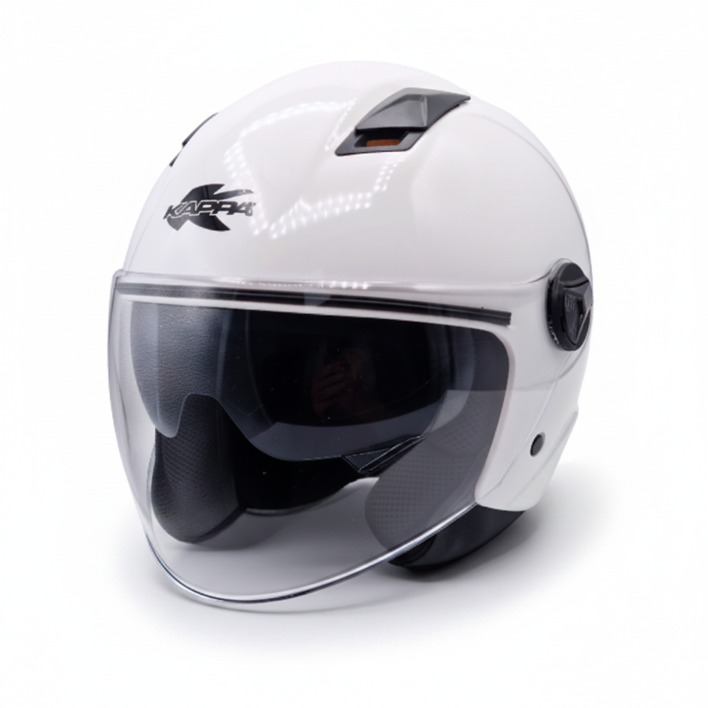 Casco Demi-Jet Kappa KV57 Basic Bianco Lucido con Doppia Visiera - Moon Bike - Vista 2