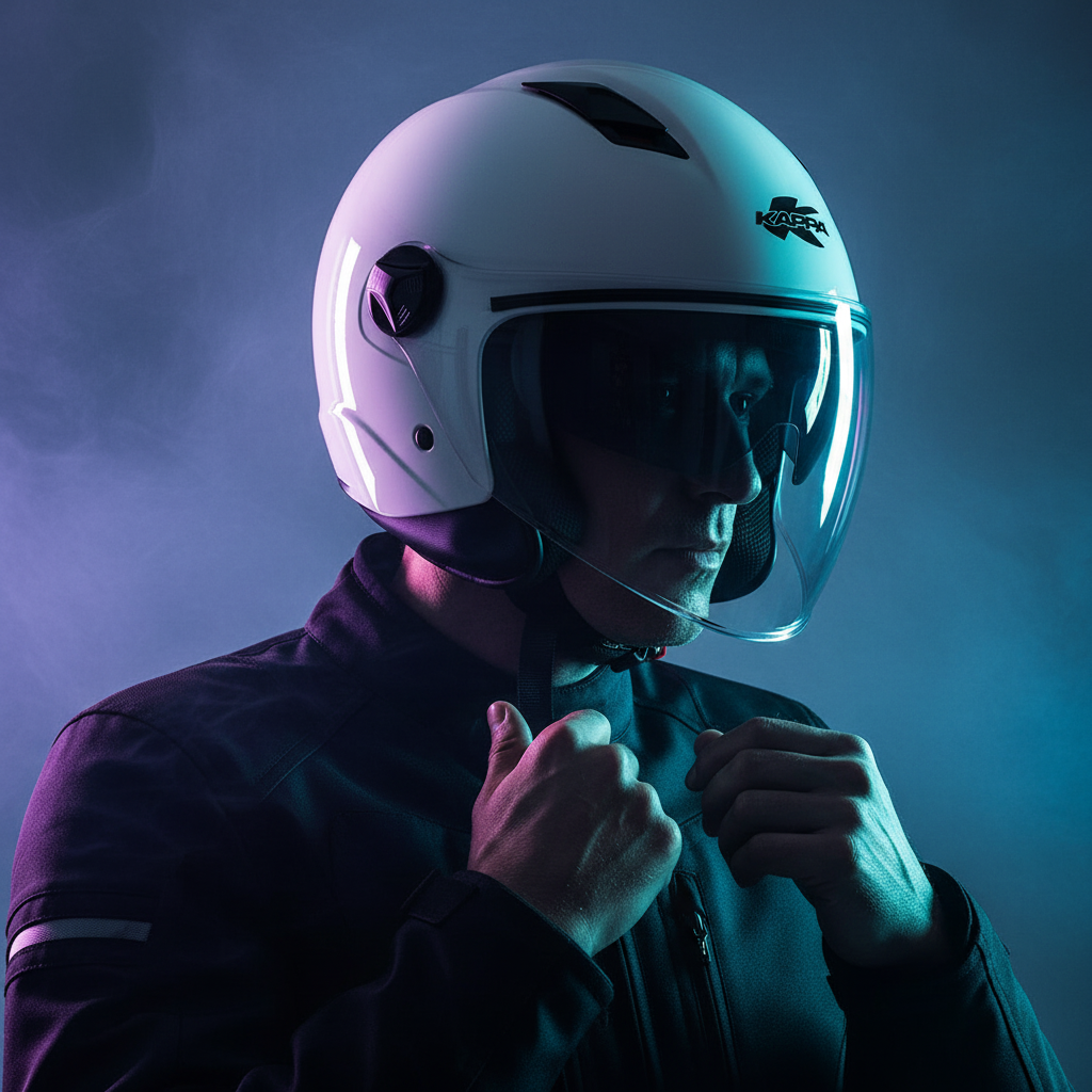 Casco Demi-Jet Kappa KV57 Basic Bianco Lucido con Doppia Visiera - Moon Bike - Vista 8