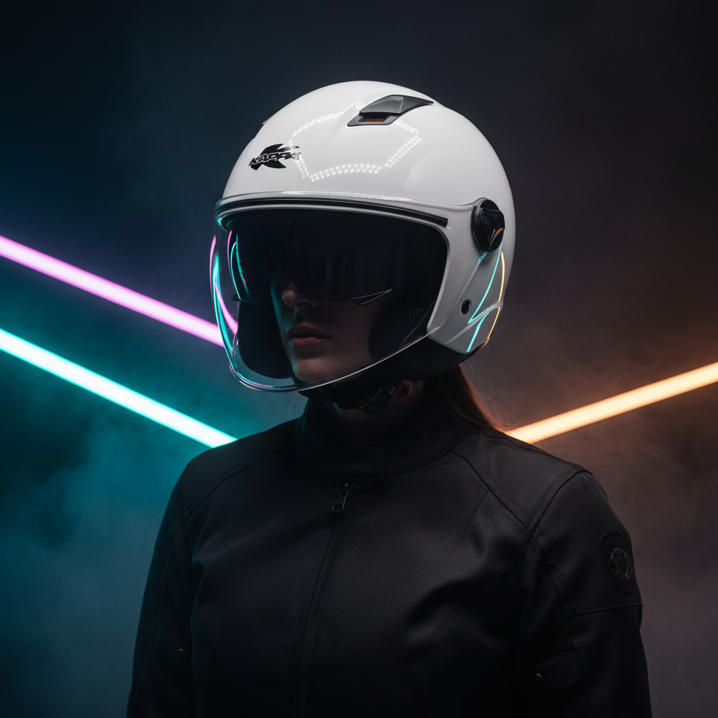 Casco Demi-Jet Kappa KV57 Basic Bianco Lucido con Doppia Visiera - Moon Bike - Vista 9