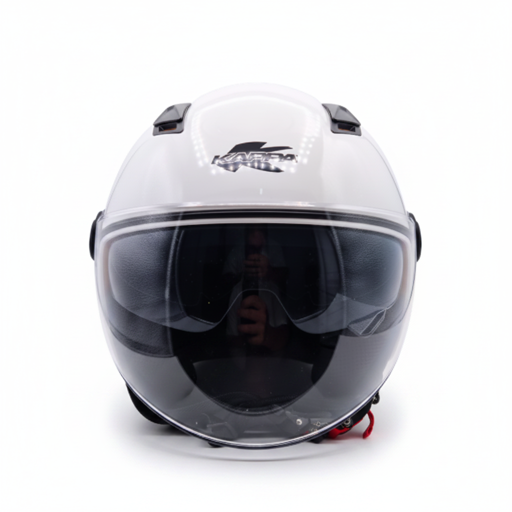 Casco Demi-Jet Kappa KV57 Basic Bianco Lucido con Doppia Visiera - Moon Bike - Vista 3