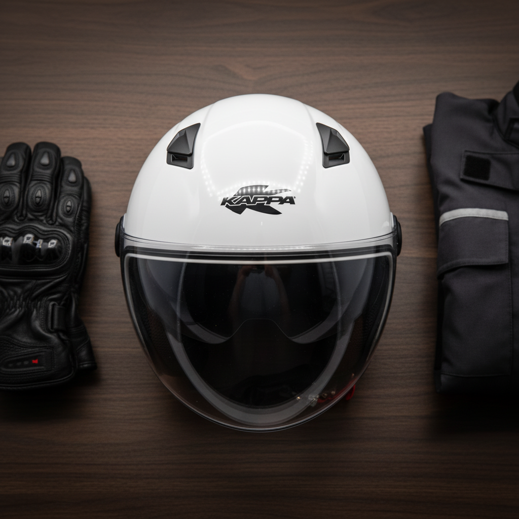 Casco Demi-Jet Kappa KV57 Basic Bianco Lucido con Doppia Visiera - Moon Bike - Vista 5