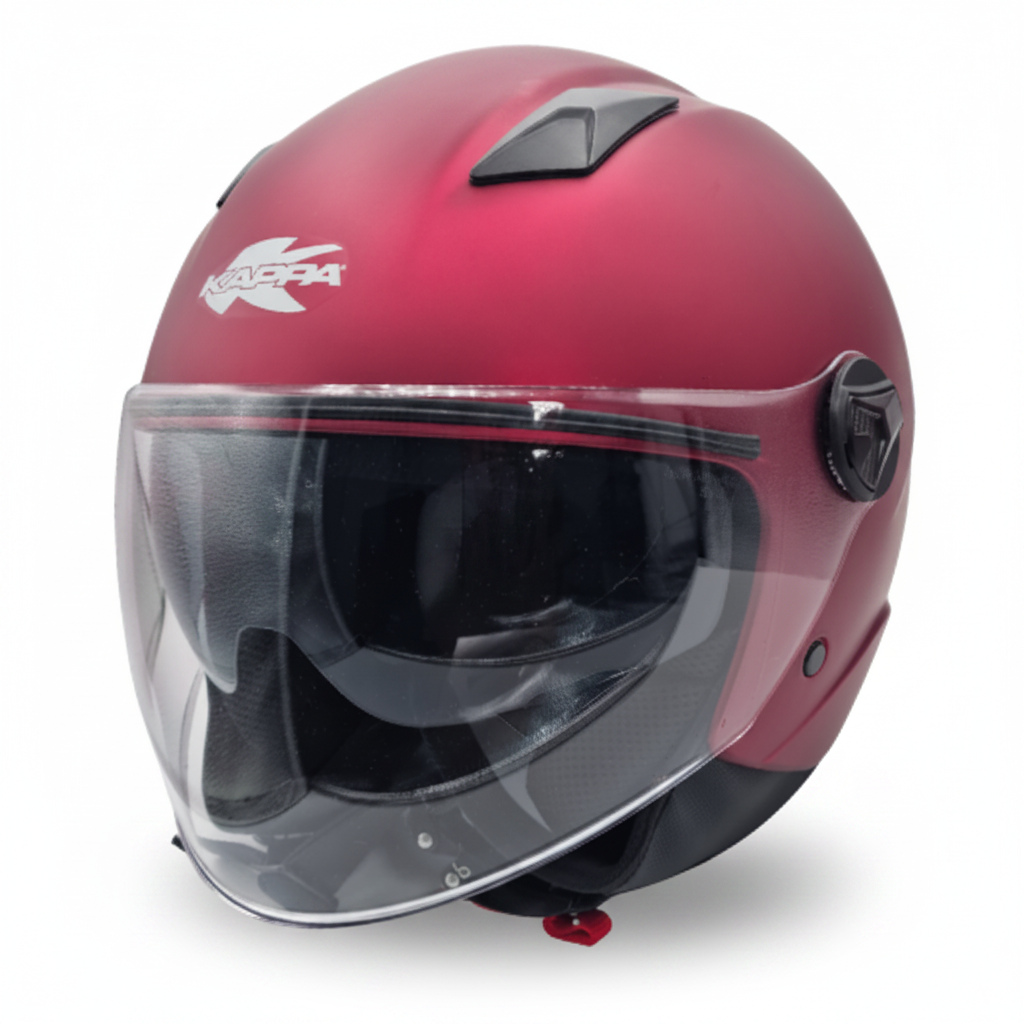 Casco Demi-Jet Kappa KV57 Basic Bordeaux Lucido con Doppia Visiera