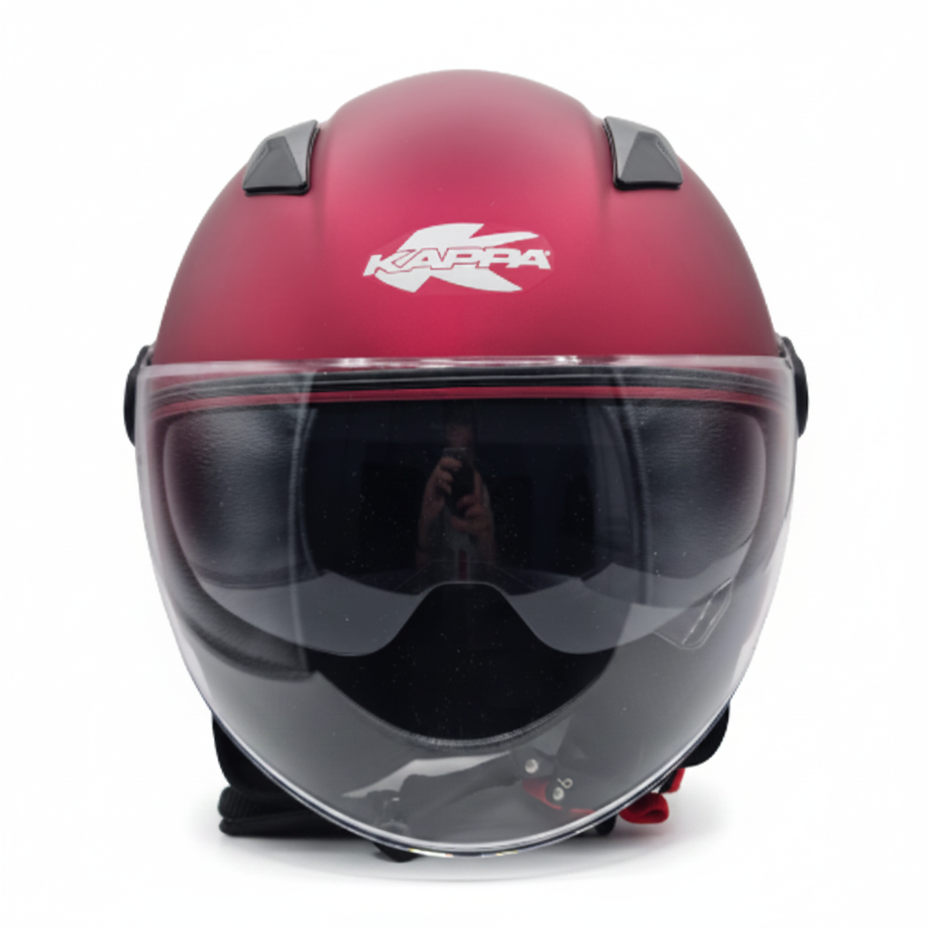 Casco Demi-Jet Kappa KV57 Basic Bordeaux Lucido con Doppia Visiera