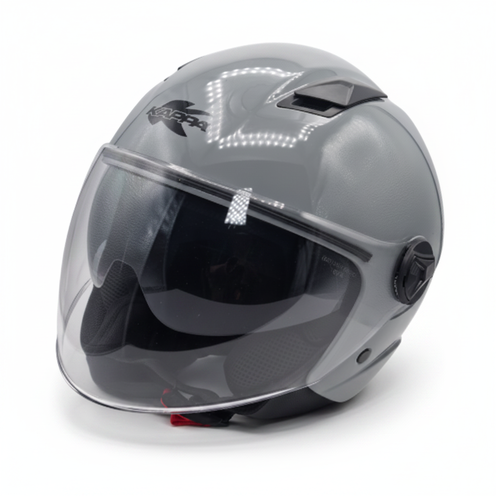 Casco Demi-Jet Kappa KV57 Basic Grigio Lucido con Doppia Visiera - Moon Bike - Vista 2