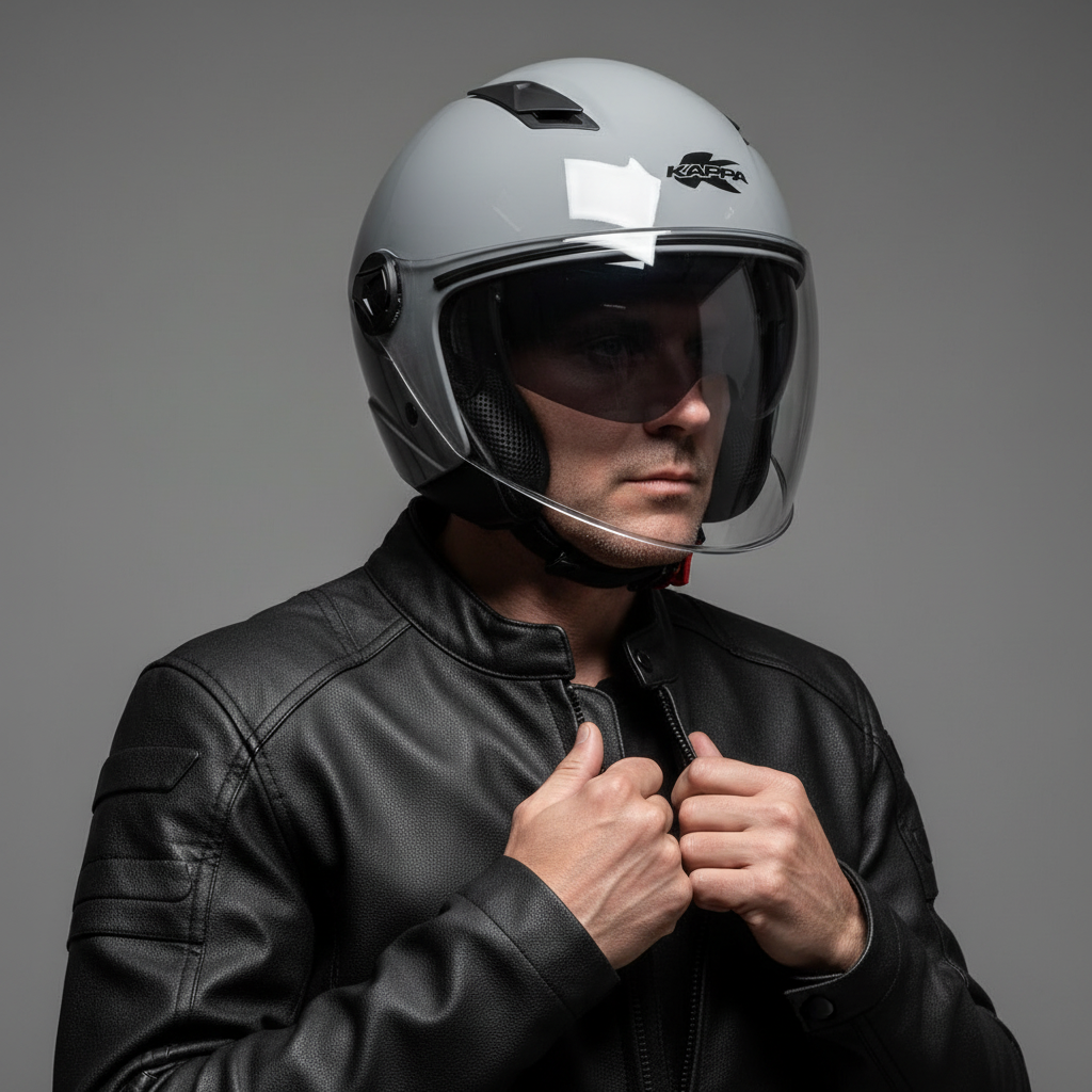 Casco Demi-Jet Kappa KV57 Basic Grigio Lucido con Doppia Visiera - Moon Bike - Vista 5