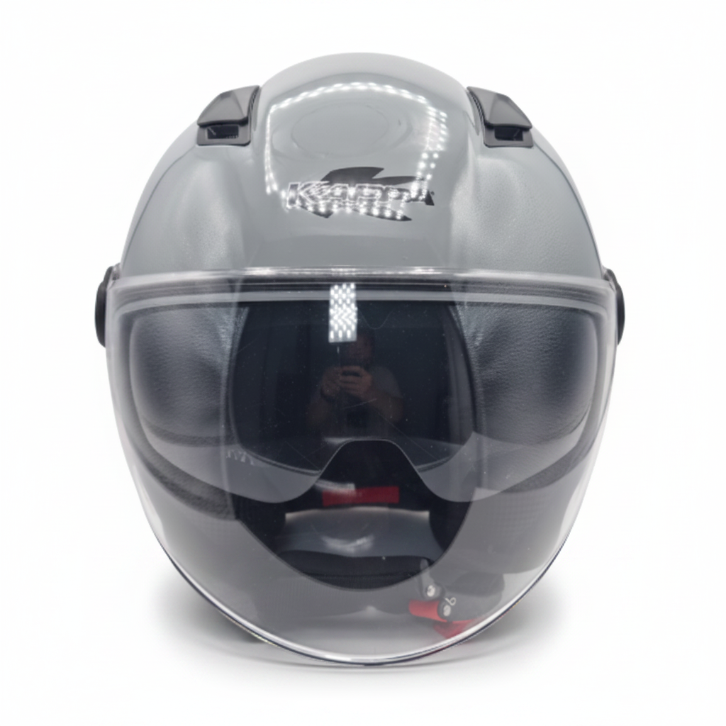 Casco Demi-Jet Kappa KV57 Basic Grigio Lucido con Doppia Visiera - Moon Bike - Vista 3