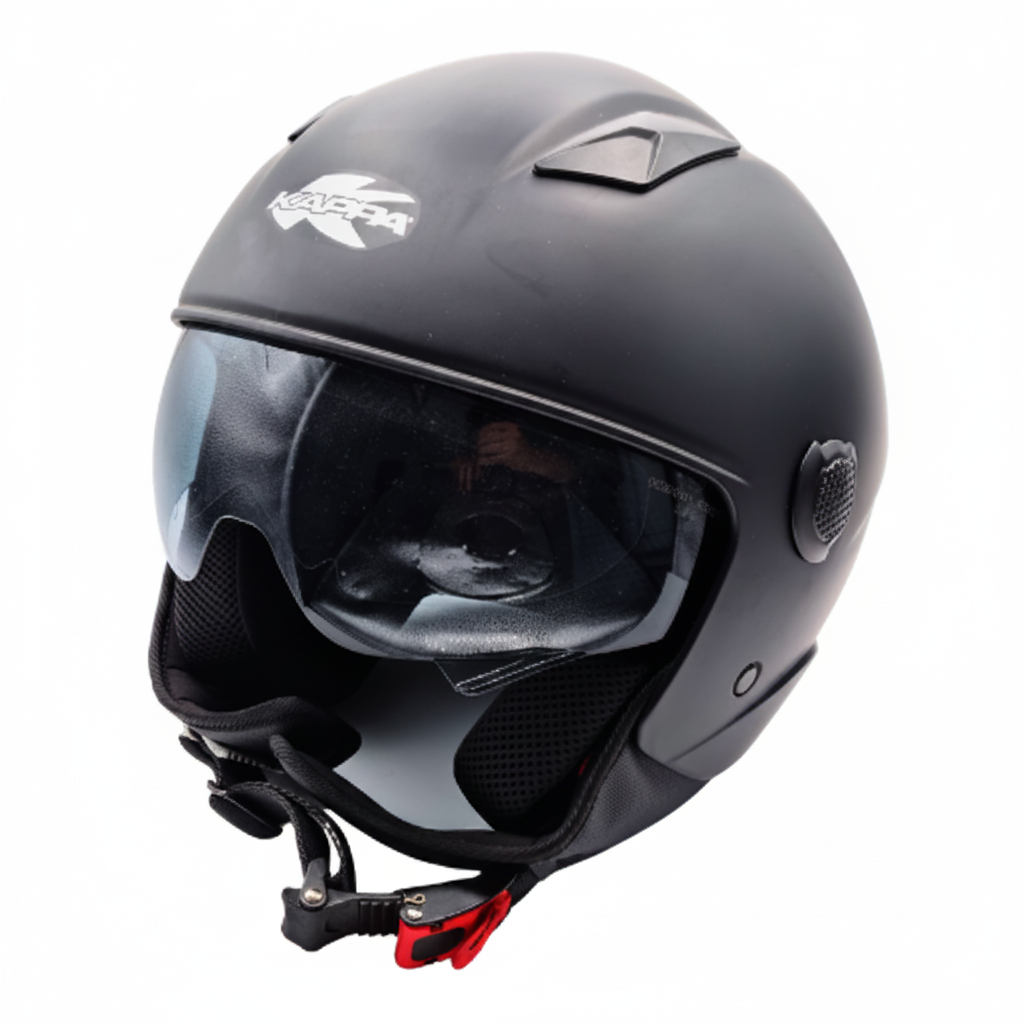 Casco Demi-Jet Kappa KV58 Basic Nero Opaco con Visierino Fumè - Moon Bike - Vista 2