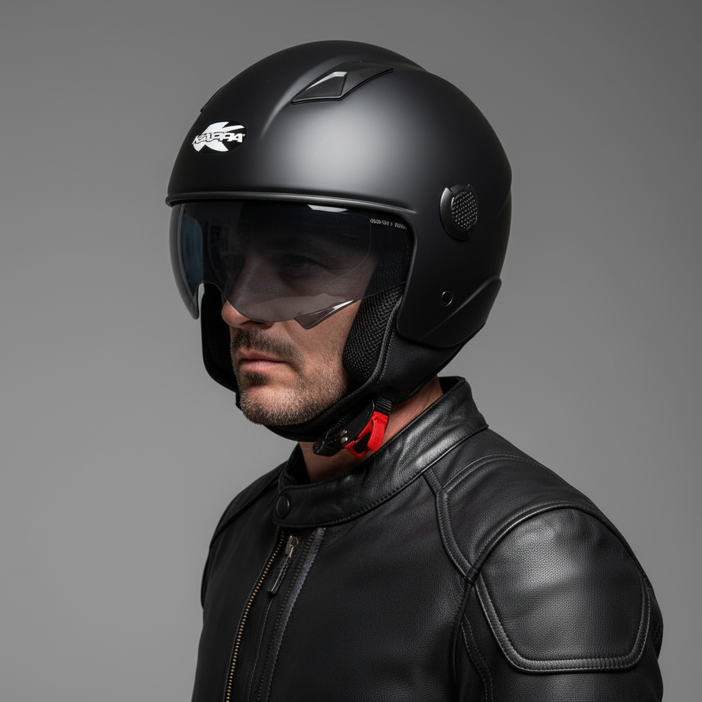 Casco Demi-Jet Kappa KV58 Basic Nero Opaco con Visierino Fumè - Moon Bike - Vista 6