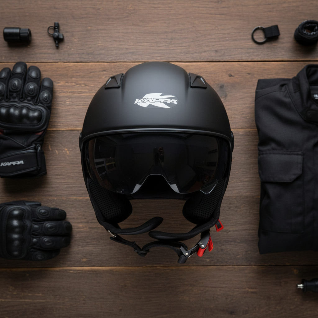 Casco Demi-Jet Kappa KV58 Basic Nero Opaco con Visierino Fumè - Moon Bike - Vista 5